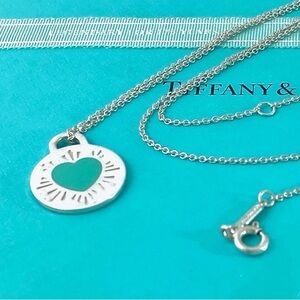 Authentic Tiffany & Co. Round Blue Heart Pendant Necklace